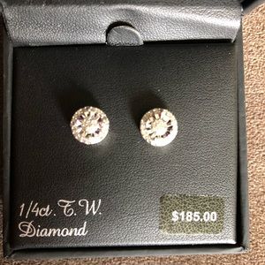 Sterling Silver 1/4 Carat Diamond Cluster Earrings